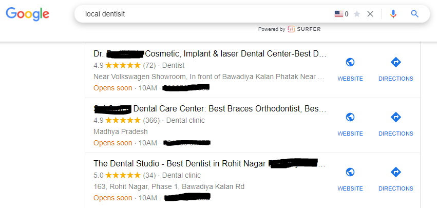 the image shows the local listing on Google my business which is one of the best digital marketing for a dental practice & the the pillar of dental marketing